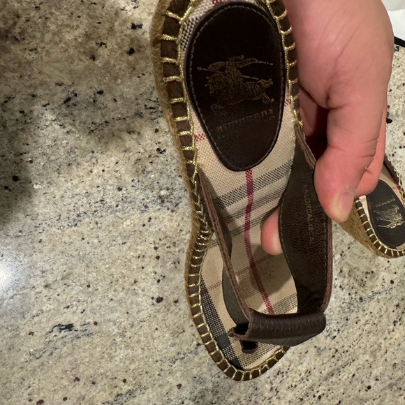 Burberry Espadrilles Heels Womens 37 US 7 Brown Leather Nova Check Designer - Picture 7 of 7